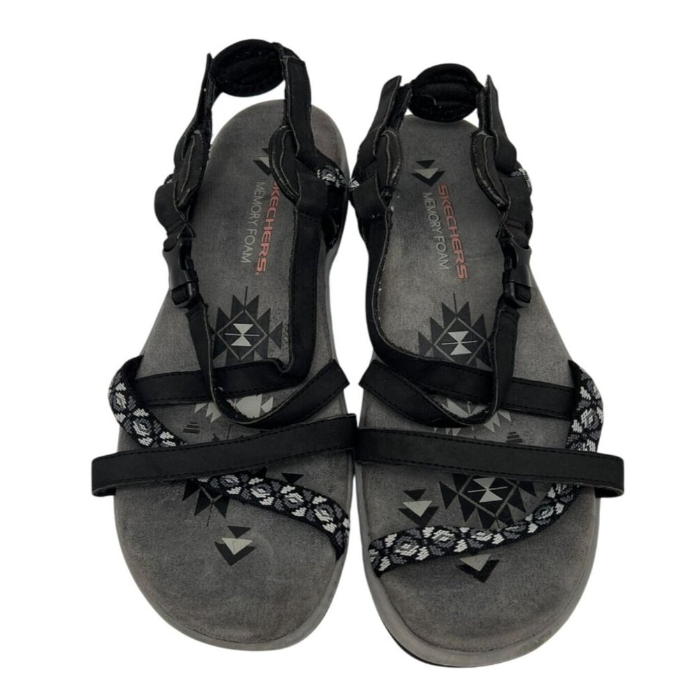Skechers Women's Reggae Slim Vacay Sandal 10" Black Strappy Casual Memory Foam